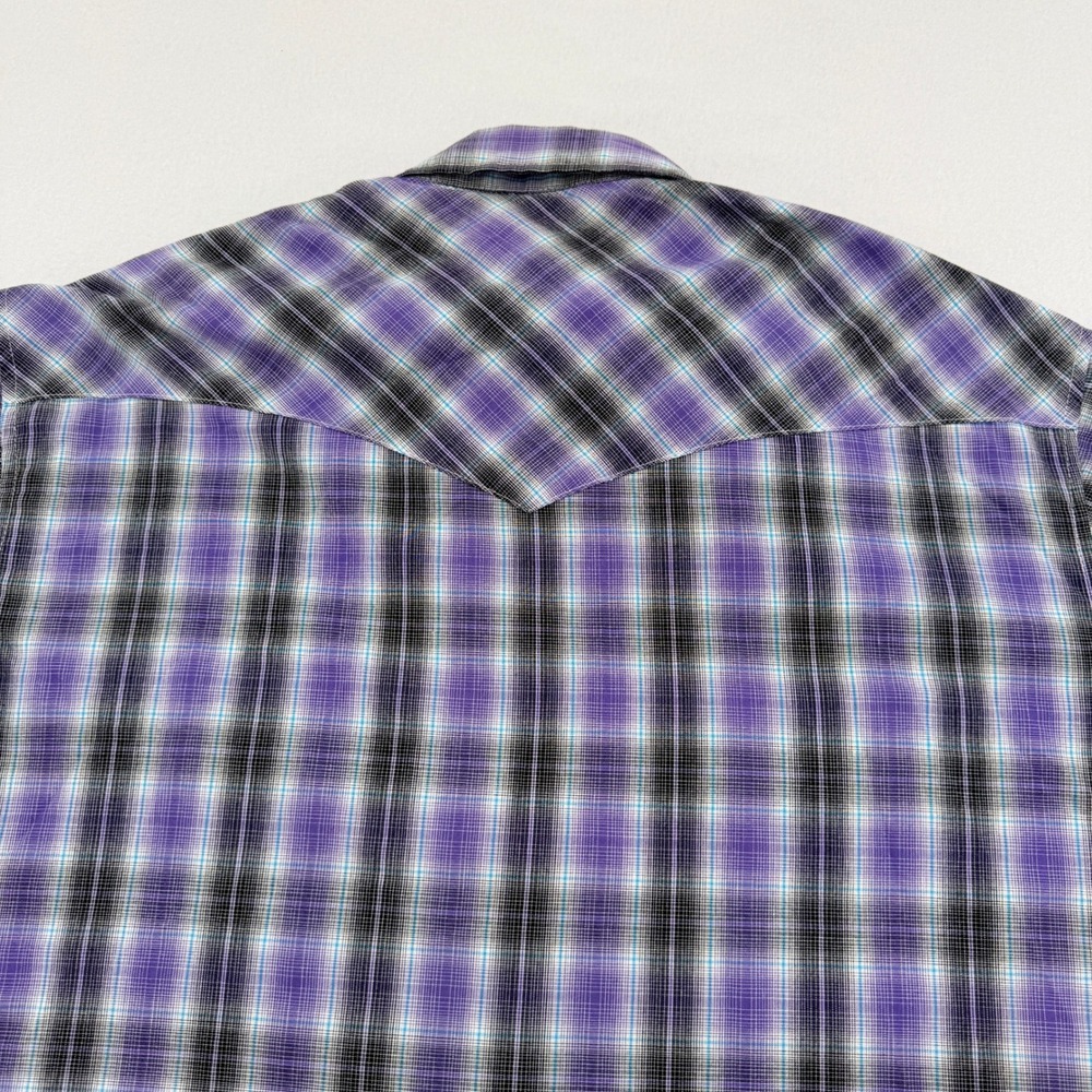 Wrangler Mens XL Purple Plaid Short Sleeve Western Pearl Snap Shirt WM197PL Y2K - Picture 5 of 8